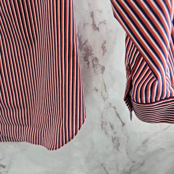 CAbi Shirt Womens Large Blouse Red Orange Blue Striped Button Up 5335 Franklin - Picture 8 of 11